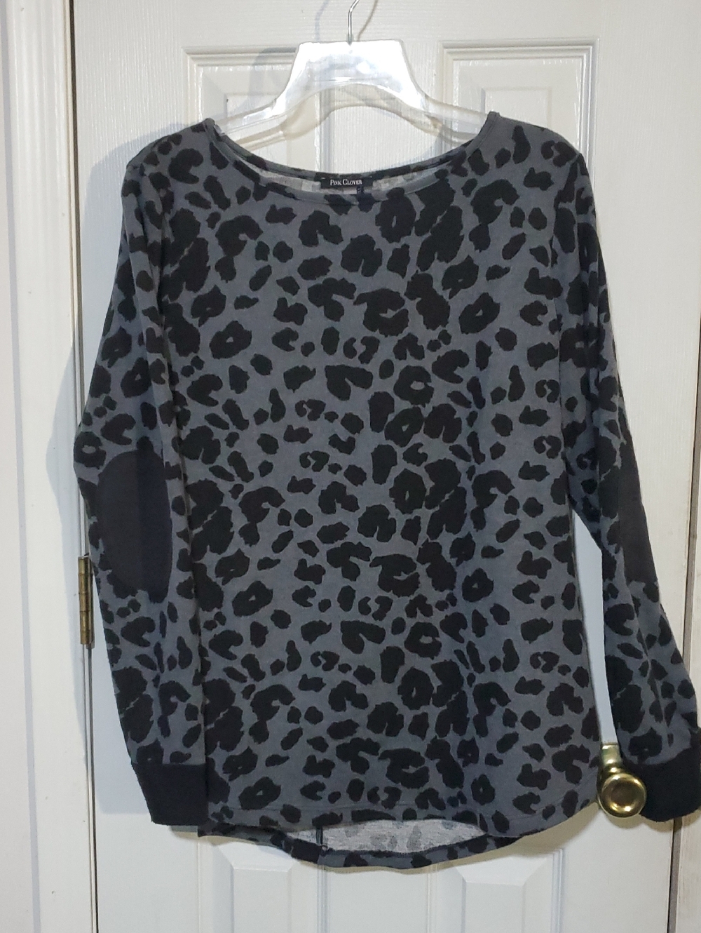 EUC Pink Clover Gray and Black Leopard-Print Sweatshirt